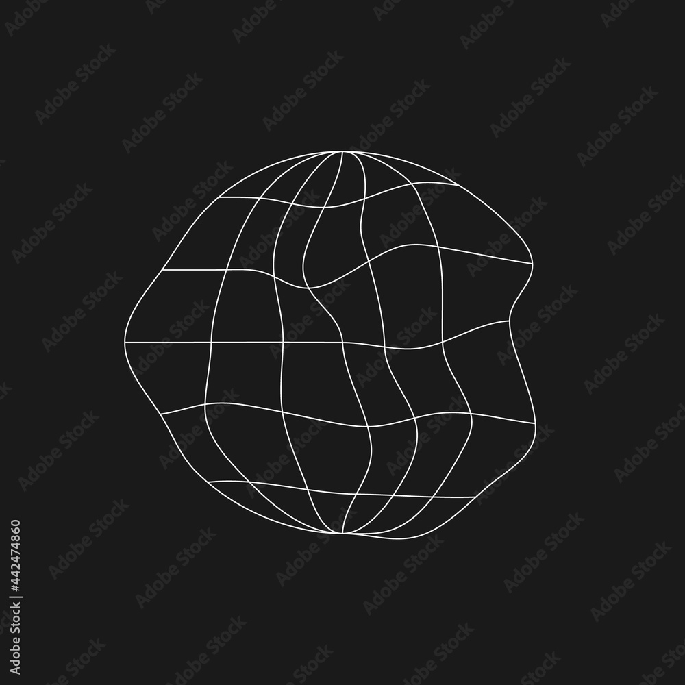 Poster digital retro cyber planet design element with liquid, glitch effect. retrofuturistic shape. shape o