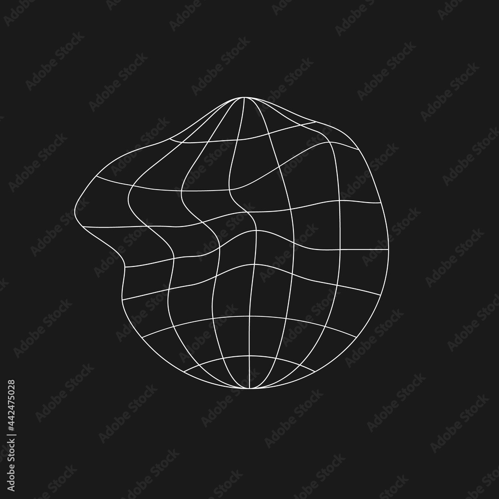 Poster retrofuturistic planet icon with liquid, glitch effect. cyberpunk geometry of planet. digital retro 