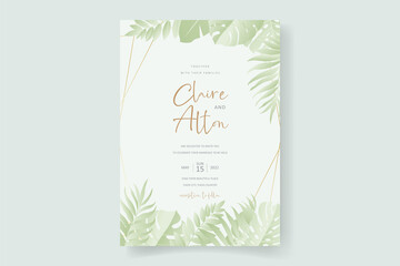 Obraz premium Summer wedding card design with tropical leaf ornament