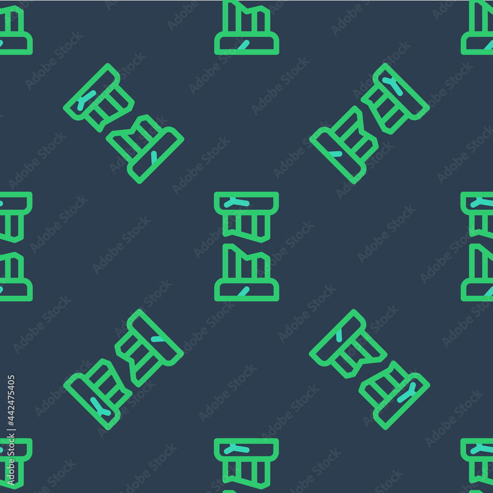 Poster line broken ancient column icon isolated seamless pattern on blue background. vector