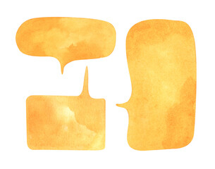 Set of watercolor hand drawn speech bubbles. Isolated on white background.