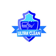 Cleaning company badge, emblem. Vector illustration. Concept for patch, print, stamp or sticker. Vintage typography design with cleaning equipments. Cleaning service sign for company business 