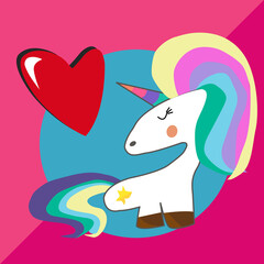 Cute  baby unicorn and star.Vector cartoon character illustration.Design for child.   pink background. 