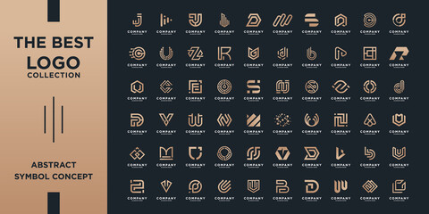 Mega logo collection, Abstract design concept for branding with golden gradient.	