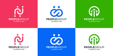 Set of people connection logo design template. minimalist collection social group, family and unity.
