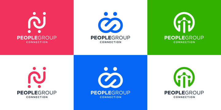 Set of people connection logo design template. minimalist collection social group, family and unity.