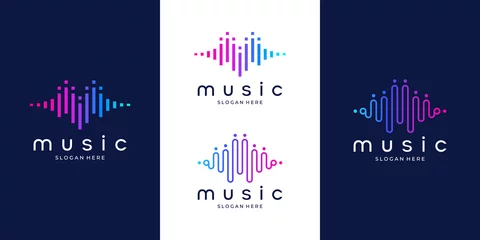 Fotobehang Pulse music player logo element. Logo template electronic music, equalizer, store, audio wave logo concept. © suneo_99