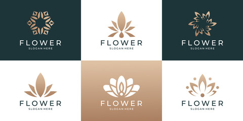 Set of beauty feminine flower lotus logo template with golden color