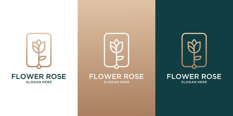 Collection of line minimal decoration design elements set rose flower