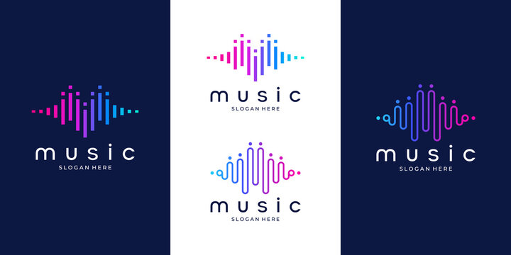 Pulse music player logo element. Logo template electronic music, equalizer, store, audio wave logo concept.