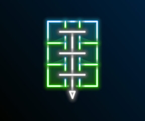 Glowing neon line Evacuation plan icon isolated on black background. Fire escape plan. Colorful outline concept. Vector