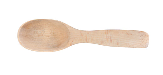 Wooden spoon isolated on white, top view