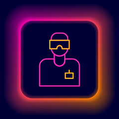 Glowing neon line Laboratory assistant icon isolated on black background. Colorful outline concept. Vector
