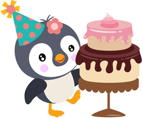 Happy birthday penguin with cake