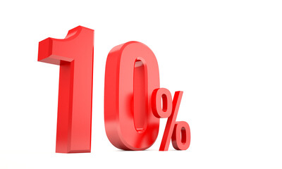 10 percentage off sale and discount ,red 3d icon on white background