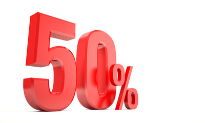 50 percentage off sale and discount ,red 3d icon on white background