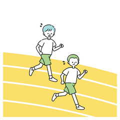 Fototapeta na wymiar 体育の授業で運動場を走る男子生徒たち