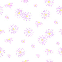 seamless floral pattern of purple daisy flowers. vector white background