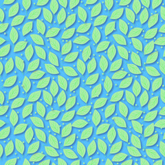 seamless pattern of leaves blue green vector bacground
