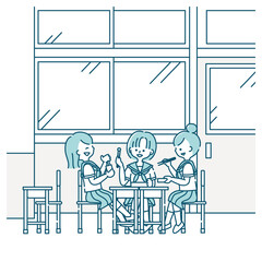 昼休みに教室でお弁当を食べる女子生徒たち
