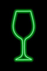 Green contour wine glass on a black background. Bar, party