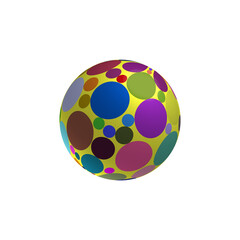 A children's ball with colorful circles of different sizes on a white background.