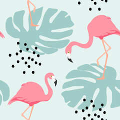 Fototapeta premium Tropical seamless flamingo pattern.