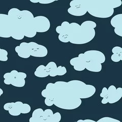Zelfklevend Fotobehang Cloud character with smiling face seamless pattern © Sonulkaster