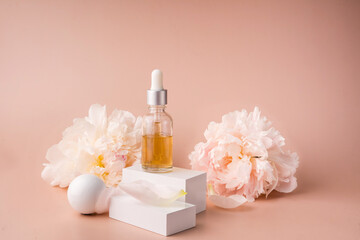 Obraz na płótnie Canvas Drop oil serum collagen moisturizer for face Soft light background. 