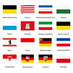 Emblems, flags of german federal lands,state isolated with names text