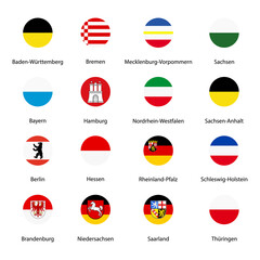 Emblems, flags of german federal lands,state isolated with names text - obrazy, fototapety, plakaty