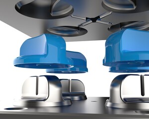 3D injection mold, plastic, resin, mold. Cups, boxes, toolboxes. The production process for Plastic injection mold. Injection molding machine used for the forming of plastic parts using polymers.