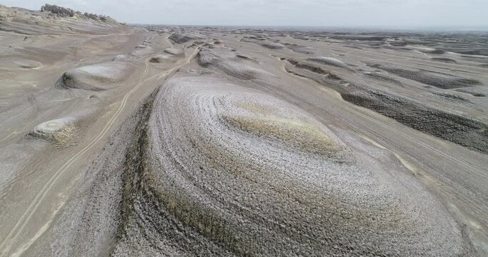 Aerial footage of yardang landform landscape in west of China