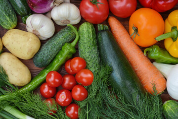 Colorful set organic food. Fresh raw vegetables. Healthy vegetarian food.Vegetarian eating concept.Top view.Flat lay