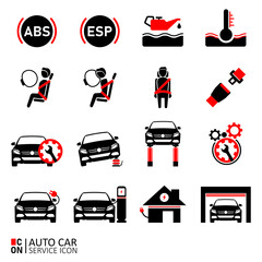 Set of vector images of car service icons. Conception of automobiles.