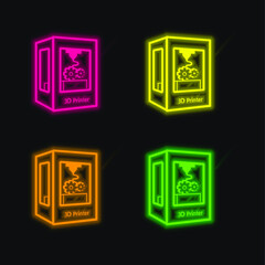 3d Printer Tool Settings four color glowing neon vector icon