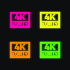 4K FullHD four color glowing neon vector icon