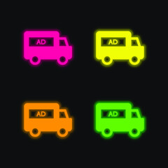 AD Van four color glowing neon vector icon
