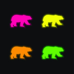 Bear Black Shape four color glowing neon vector icon