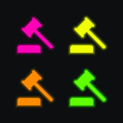 Auction four color glowing neon vector icon