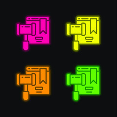 Auction four color glowing neon vector icon