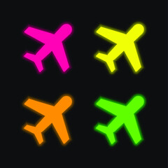 Obraz premium Aeroplane four color glowing neon vector icon