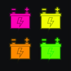 Battery four color glowing neon vector icon