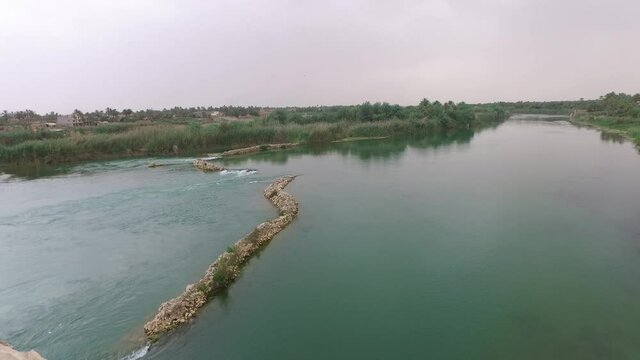 aerial footage of Hit Euphrates river in Al-Anbar city