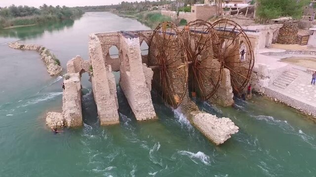 aerial footage of Hit Euphrates river in Al-Anbar city