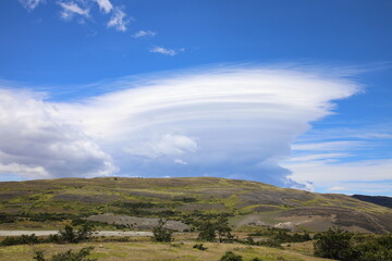 Lenticular clouds seen at Torres del Paine National Park, Patagonia, Chile