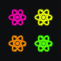 Atom four color glowing neon vector icon