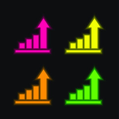 Analytics four color glowing neon vector icon