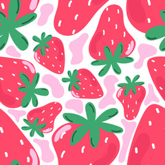 Cute seamless pattern of sweet strawberry. Nursery design. Modern flat illustration.