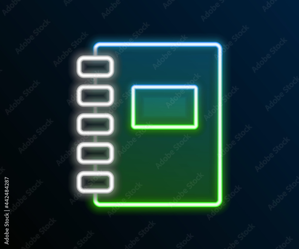 Aufkleber glowing neon line notebook icon isolated on black background. spiral notepad icon. school notebook. 